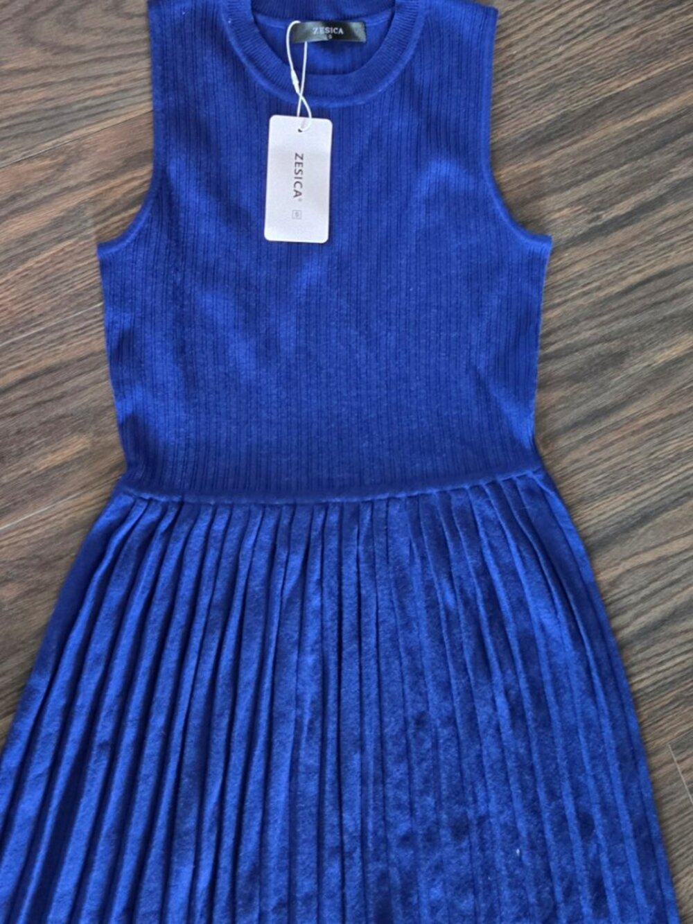 ZESICA Classic Style Royal Blue Ribbed Pleated Maxi Sweater Dress NWT/SIZE S